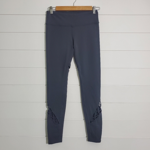 Alo Entwine Legging Womens S Anthracite Lattice Lace Panel Fitted Yoga Athletic - Picture 2 of 9